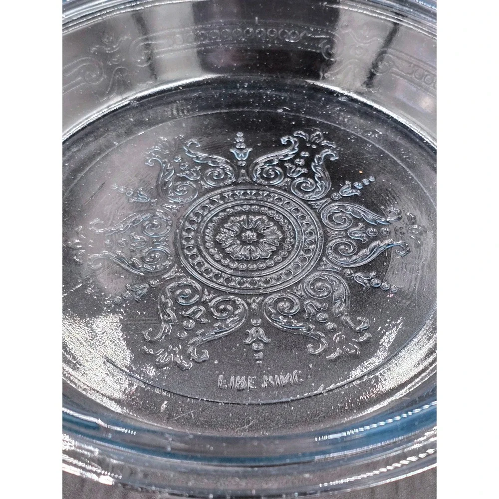 Philbe Sapphire Blue Fire King Glass Serving Dish and Trivet‎ SET Floral Etched